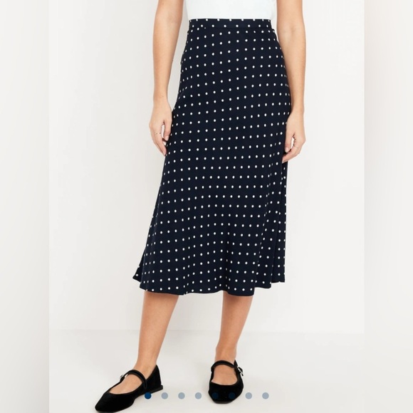 Old navy blue Navy Polka Dot Midi Skirt fluted femme size xl pull on - Picture 1 of 7